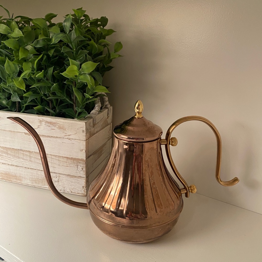 Cost Plus World Market Copper and Gold Fluted Gooseneck Kettle